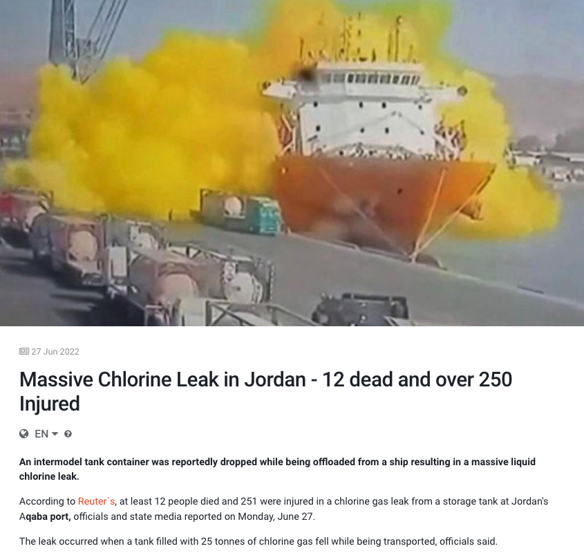 Screenshot of the chlorine leak in Jordan
