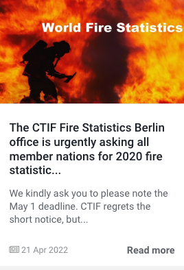 Screenshot of the world fire statistics call for submissions by May 1st