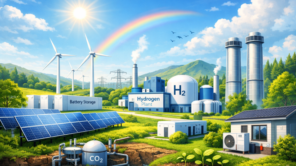Climate Freindly Tech a beacon of hope in grim climate warming reality. Illustration created by MS Copilot from a prompt by Bjorn Ulfsson.  