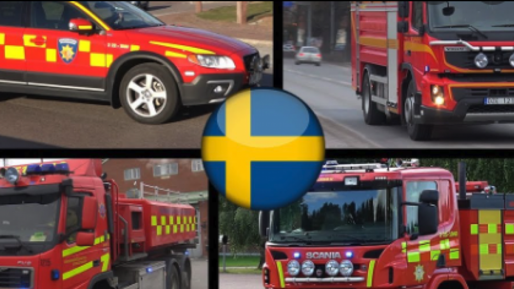 Brandbilar och svensk flagga