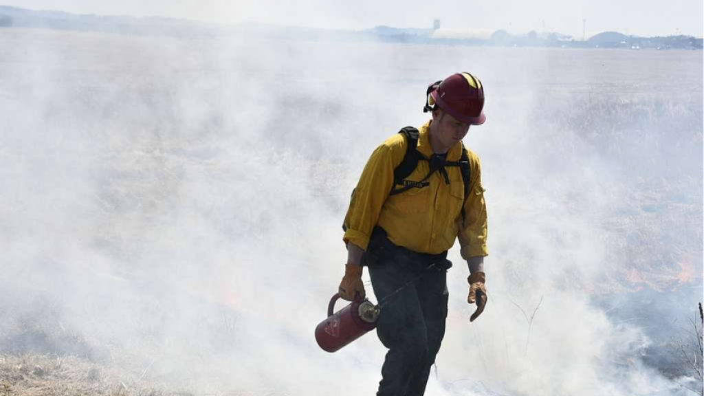 Photo Credit: Public Domain photo. https://nara.getarchive.net/media/us-forest-services-wildland-firefighters-and-westover-a126da U.S. Forest Services wildland firefighters and Westover Air Reserve Base Fire Department carried out the annual controlled burn on the airfield, March 27, 2019, at Westover Air Reserve Base.