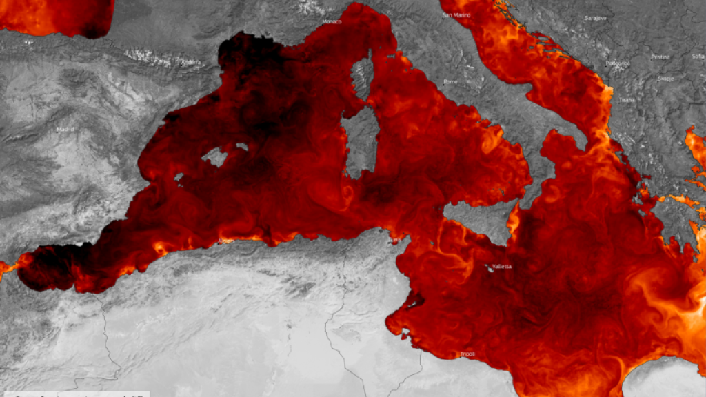 A marine heatwave is ongoing in the Mediterranean Sea. This data visualisation, based on Copernicus Marine Service (CMEMS) data, shows sea surface temperature anomalies recorded on 22 June 2025. Areas in dark red indicate temperatures more than 5°C above the seasonal average. The most intense warming was observed in the western Mediterranean basin, including the Balearic Sea and the Tyrrhenian Sea. CMEMS delivers free, open-access marine data to support the monitoring of ocean health. Tracking SST anomalies