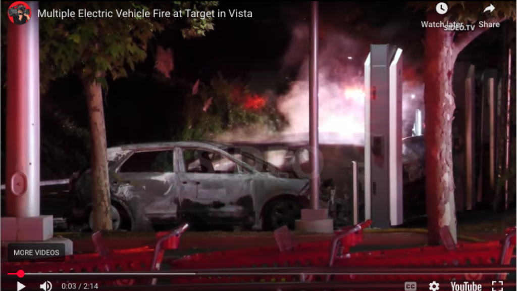 EV fire, screenshot from YouTube video below