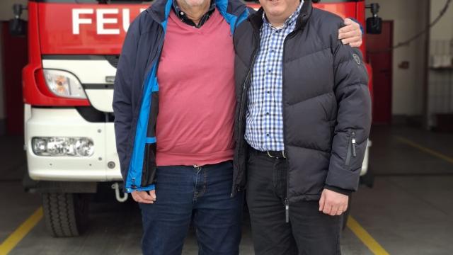 Ex and new chairman of the CTIF international firefighting competition commission Klaus-Georg Franke and Thomas Reuter.