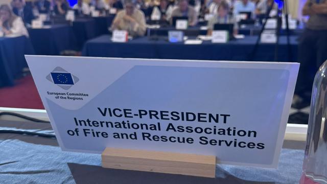 Zisoula Ntasiou, vice president of CTIF presenting at the October 2, 2026 meeting at the European Committee of the Regions (CoR) in Toledo, Spain, on Integrated Wildfire Risk Management.