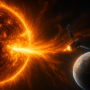 A satellite being destroyed by intense solar radiation during an imagined future extreme solar storm. Illustration generated by MS Copilot, from an idea by Bjorn Ulfsson, CTIF. 
